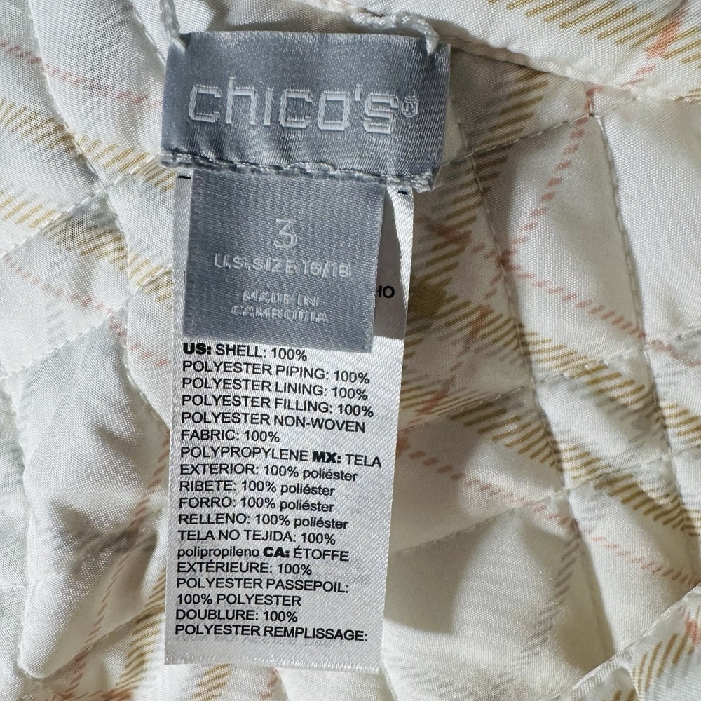 NWOT Chico's Quilted White Beige Reversible Plaid Zip Vest Womens XL/3 Pockets - Picture 8 of 10